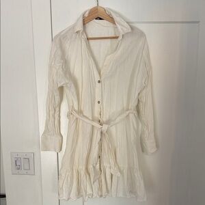 Zara Off-White Linen Button-Up Dress